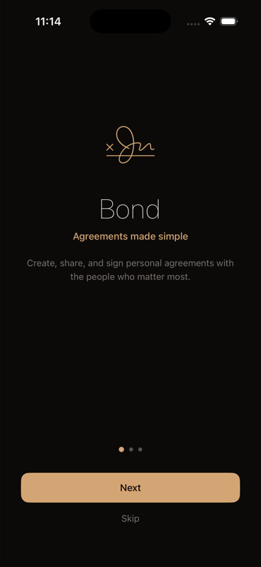 Bond iPhone onboarding screen