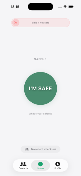 Safeus iPhone home screen showing the I'm Safe button